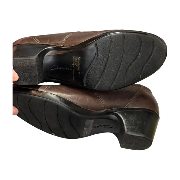 Clarks Women's US 7.5M Clog Brown Leather Casual Slip-On Block Heel Shoes 62729 - Picture 7 of 10